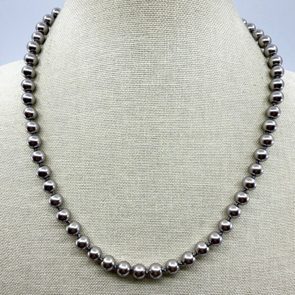 Metallic Grey Faux Pearl Beaded Necklace Statement Boho Minimalist Layering Gift